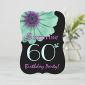 SURPRISE 60th Birthday Sjabloon Green Paars Daisy Kaart (Staand voorkant)