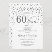 Surprise 60th Jubileum Party - Zilverwit Kaart (Voorkant / Achterkant)