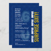 SURPRISE 60th Modern Birthday Blue and Gold V003 Kaart (Voorkant / Achterkant)