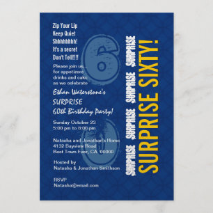SURPRISE 60th Modern Birthday Blue and Gold V003 Kaart