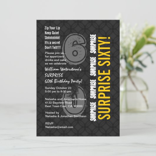 SURPRISE 60th Modern Birthday Charcoal Gold W206 Kaart (Staand voorkant)
