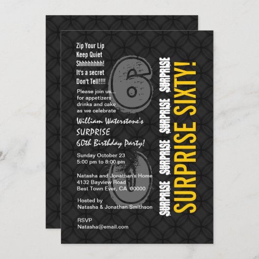 SURPRISE 60th Modern Birthday Charcoal Gold W206 Kaart (Voorkant / Achterkant)