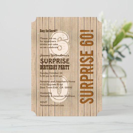 SURPRISE 60th Modern Birthday Distress Wood A06 Kaart (Staand voorkant)