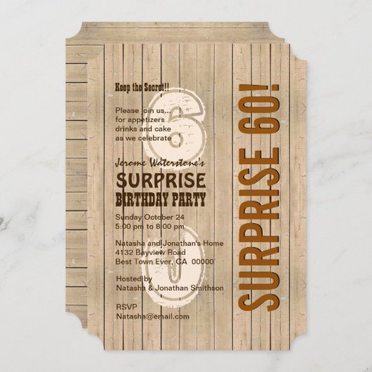 SURPRISE 60th Modern Birthday Distress Wood A06 Kaart (Voorkant / Achterkant)