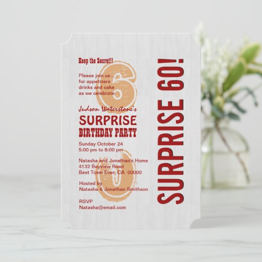 SURPRISE 60th Modern Birthday Whitewash Wood A07 Kaart (Staand voorkant)