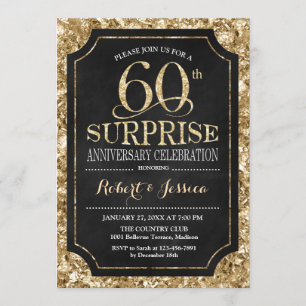 Surprise 60th Wedding Jubileum - Black Gold Kaart