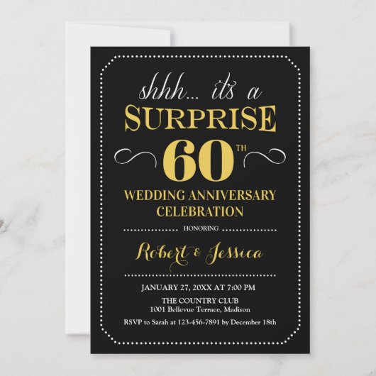 Surprise 60th Wedding Jubileum - Zwart Goud Kaart (Voorkant)