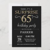 Surprise 65th Birthday Invitation Black and Gold Kaart (Voorkant)