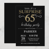 Surprise 65th Birthday Invitation Black and Gold Kaart (Voorkant / Achterkant)
