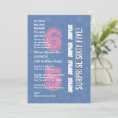 SURPRISE 65th Modern Birthday Blue en Pink V04 Kaart (Staand voorkant)