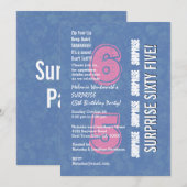 SURPRISE 65th Modern Birthday Blue en Pink V04 Kaart (Voorkant / Achterkant)