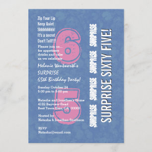 SURPRISE 65th Modern Birthday Blue en Pink V04 Kaart