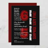 SURPRISE 65th Modern Birthday Red Black White W199 Kaart (Voorkant / Achterkant)