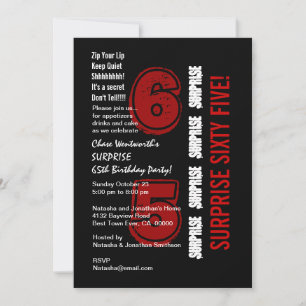 SURPRISE 65th Modern Birthday Red Black White W199 Kaart