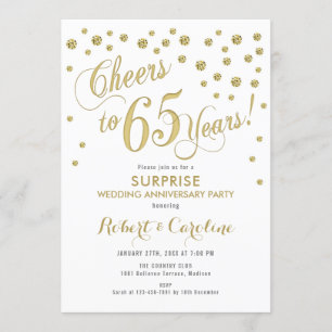 Surprise 65th Wedding Jubileum - White & Gold Kaart