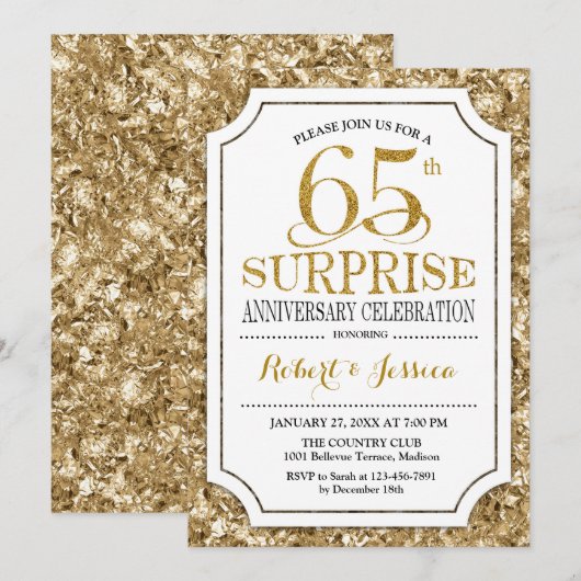 Surprise 65th Wedding Jubileum - Wit Goud Kaart (Voorkant / Achterkant)