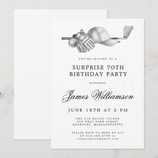 SURPRISE 70e Verjaardagsfeest Golf Thema Kaart (Voorkant / Achterkant)