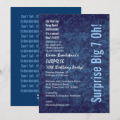 SURPRISE 70th Birthday Blue Damask White W1467 Kaart (Voorkant / Achterkant)