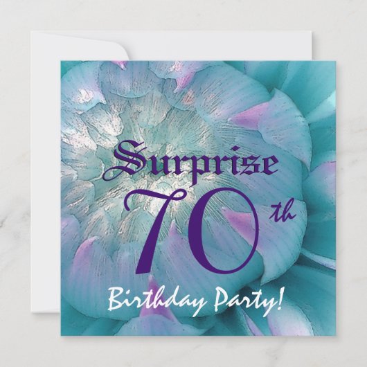 SURPRISE 70th Birthday Blue en Paarse Dahlia W077 Kaart (Voorkant)