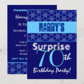 SURPRISE 70th Birthday Blue Stars W1430 Kaart (Voorkant / Achterkant)