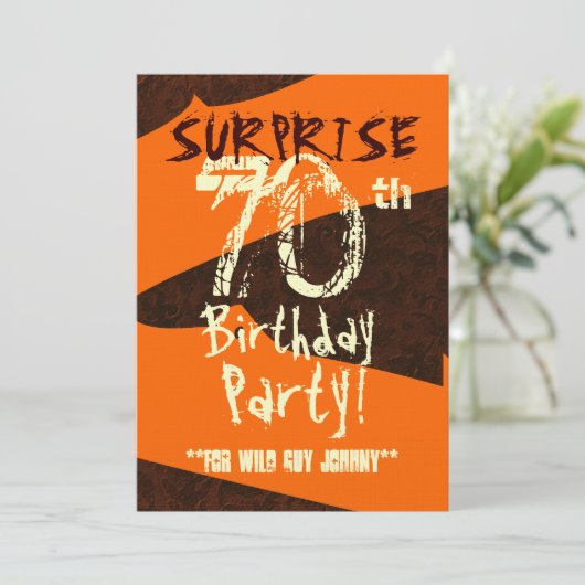 SURPRISE 70th Birthday Brown Ivory Oranje C734 Kaart (Staand voorkant)