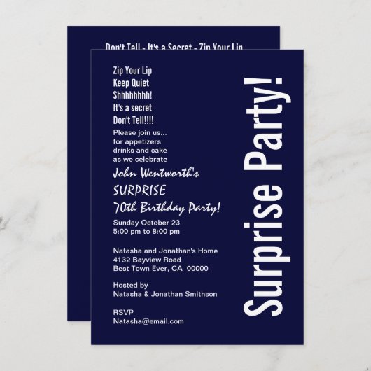 SURPRISE 70th Birthday Budget Midnight White V06 Kaart (Voorkant / Achterkant)