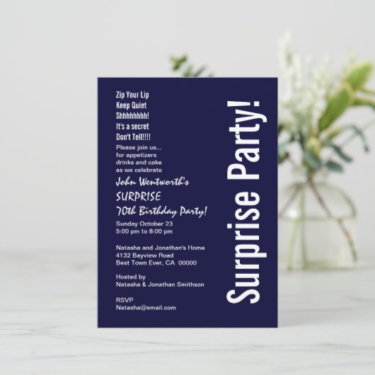 SURPRISE 70th Birthday Budget Midnight White V06 Kaart (Staand voorkant)