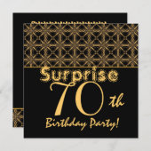 SURPRISE 70th Birthday Gold en Black  Kaart (Voorkant / Achterkant)