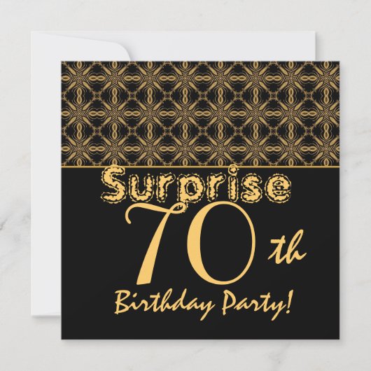 SURPRISE 70th Birthday Gold en Black  Kaart (Voorkant)