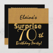 SURPRISE 70th Birthday Gold en Black V005 Kaart (Voorkant / Achterkant)