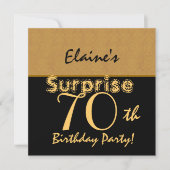 SURPRISE 70th Birthday Gold en Black V005 Kaart (Voorkant)