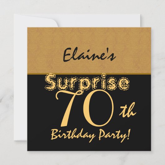 SURPRISE 70th Birthday Gold en Black V005 Kaart (Voorkant)