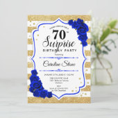 Surprise 70th Birthday - Gold White Royal Blue Kaart (Staand voorkant)