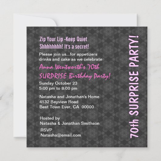 SURPRISE 70th Birthday Grey Pink Retro Pattern Kaart (Voorkant)