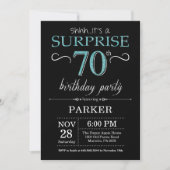Surprise 70th Birthday Invitation Black en Blauwgr Kaart (Voorkant)