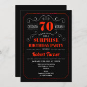 Surprise 70th Birthday Invitation - Black Red Kaart (Voorkant / Achterkant)