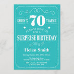 Surprise 70th Birthday Invitation Blauwgroen and W Kaart<br><div class="desc">Verrassend 70e verjaardag Uitnodiging Blauwgroen en Witte Typografie. Blauwgroen achtergrond. Volwassen verjaardag. Mannelijke Mannen of vrouwen: Birthday. Kinder jongen of meisje Lady Teen Teenage Bday Invite. 13e 15e 16e 18e 21e 30e 40e 50e 60e 70e 80e 90e 100e. Elke leeftijd. Voor verdere aanpassing, te klikken gelieve de knoop "van de...</div>