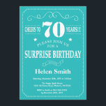 Surprise 70th Birthday Invitation Blauwgroen and W Kaart<br><div class="desc">Verrassend 70e verjaardag Uitnodiging Blauwgroen en Witte Typografie. Blauwgroen achtergrond. Volwassen verjaardag. Mannelijke Mannen of vrouwen: Birthday. Kinder jongen of meisje Lady Teen Teenage Bday Invite. 13e 15e 16e 18e 21e 30e 40e 50e 60e 70e 80e 90e 100e. Elke leeftijd. Voor verdere aanpassing, te klikken gelieve de knoop "van de...</div>