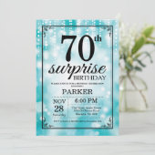 Surprise 70th Birthday Invitation Blauwgroen Glitt Kaart (Staand voorkant)