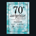 Surprise 70th Birthday Invitation Blauwgroen Glitt Kaart<br><div class="desc">Verrassend 70th Birthday Uitnodiging met de Blauwgroen Lichten van het Koord met de Blauwgroen Achtergrond van Glitter. Blauwgroen verjaardag. Volwassen verjaardag. Mannen of vrouwen uitgenodigd. 13e 15e 16e 18e 21e 30e 40e 50e 60e 70e 90e 100e, elke leeftijd. Voor verdere aanpassing, te klikken gelieve de knoop "van de Aanpassing het"en...</div>