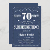 Surprise 70th Birthday Invitation Blue and White Kaart (Voorkant / Achterkant)