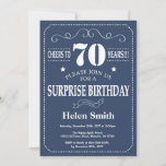 Surprise 70th Birthday Invitation Blue and White Kaart<br><div class="desc">Verrassend 70e verjaardag Uitnodiging blauw en Witte Typografie. Blauwe achtergrond. Volwassen verjaardag. Mannelijke Mannen of vrouwen: Birthday. Kinder jongen of meisje Lady Teen Teenage Bday Invite. 13e 15e 16e 18e 21e 30e 40e 50e 60e 70e 80e 90e 100e. Elke leeftijd. Voor verdere aanpassing, te klikken gelieve de knoop "van de...</div>