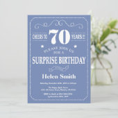 Surprise 70th Birthday Invitation Blue and White Kaart (Staand voorkant)