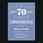 Surprise 70th Birthday Invitation Blue and White Kaart<br><div class="desc">Verrassend 70e verjaardag Uitnodiging blauw en Witte Typografie. Blauwe achtergrond. Volwassen verjaardag. Mannelijke Mannen of vrouwen: Birthday. Kinder jongen of meisje Lady Teen Teenage Bday Invite. 13e 15e 16e 18e 21e 30e 40e 50e 60e 70e 80e 90e 100e. Elke leeftijd. Voor verdere aanpassing, te klikken gelieve de knoop "van de...</div>