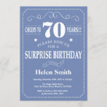 Surprise 70th Birthday Invitation Blue and White Kaart<br><div class="desc">Verrassend 70e verjaardag Uitnodiging blauw en Witte Typografie. Blauwe achtergrond. Volwassen verjaardag. Mannelijke Mannen of vrouwen: Birthday. Kinder jongen of meisje Lady Teen Teenage Bday Invite. 13e 15e 16e 18e 21e 30e 40e 50e 60e 70e 80e 90e 100e. Elke leeftijd. Voor verdere aanpassing, te klikken gelieve de knoop "van de...</div>