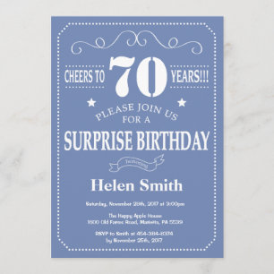 Surprise 70th Birthday Invitation Blue and White Kaart