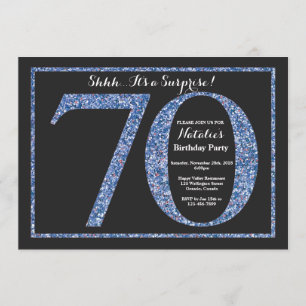 Surprise 70th Birthday Invitation Blue Glitter Kaart