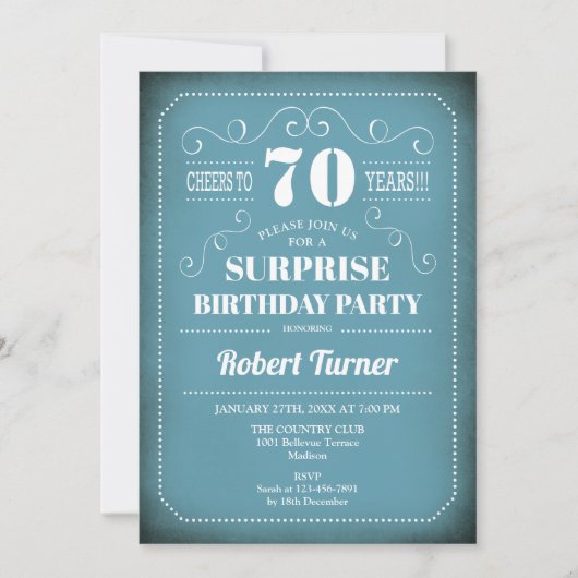 Surprise 70th Birthday Invitation - Blue White Kaart (Voorkant)
