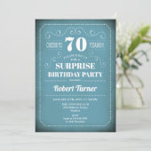 Surprise 70th Birthday Invitation - Blue White Kaart (Staand voorkant)