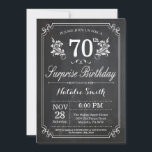 Surprise 70th Birthday Invitation Chalkboard Kaart<br><div class="desc">Verrassend 70th Birthday Uitnodiging met Rustic Chalkboard Achtergrond en Floral Flower Pattern, Zwart-wit. Volwassen verjaardag. Mannelijke Mannen of vrouwen: Birthday. Kinder jongen of meisje Lady Teen Teenage Bday Invite. 13e 15e 16e 18e 21e 30e 40e 50e 60e 70e 80e 90e 100e. Elke leeftijd. Voor verdere aanpassing, te klikken gelieve de...</div>